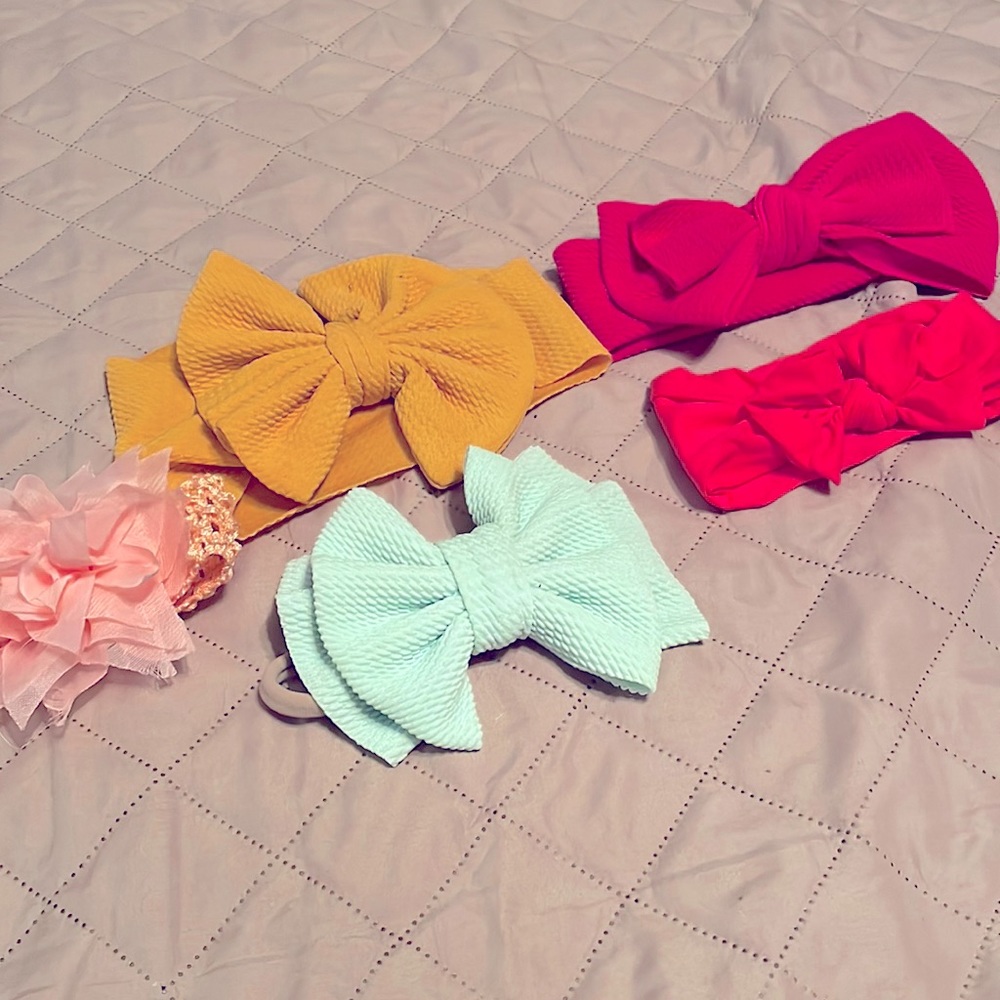 Misc. Sized Handmade Baby Girl Hair Bow - Lot 3/6 mos - 24-2T size.